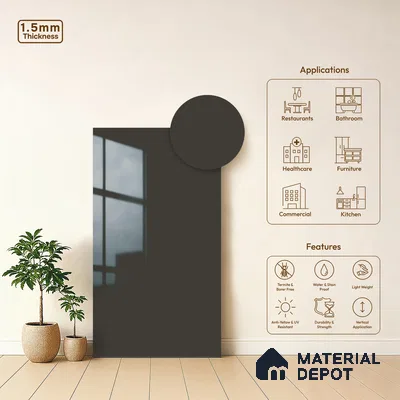 Charcoal Grey Solid Colors Look LM 23282 Mauve Fog 8 ft x 4 ft High Gloss Finish 6H Anti Scratch Acrylic Laminate - 1.5 mm | Suitable for Living Room, Kitchen, Office
