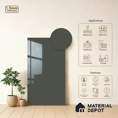 Cold Flint Grey Solid Colors Look LM 23286 Cold Flint 8 ft x 4 ft High Gloss Finish 6H Anti Scratch Acrylic Laminate - 1.5 mm | Suitable for Living Room, Kitchen, Office
