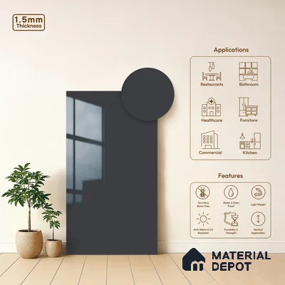 Charcoal Grey Solid Colors Look LM 23287 Sky Tint 8 ft x 4 ft High Gloss Finish 6H Anti Scratch Acrylic Laminate - 1.5 mm | Suitable for Living Room, Kitchen, Office