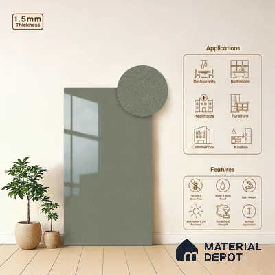 Grey Sparkle Look LM 23288 Ash Silver 8 ft x 4 ft High Gloss Finish 6H Anti Scratch Acrylic Laminate - 1.5 mm | Suitable for Kitchen Cabinet, TV Unit, Wardrobe