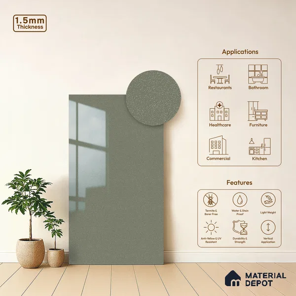 Grey Sparkle Look LM 23288 Ash Silver 8 ft x 4 ft High Gloss Finish 6H Anti Scratch Acrylic Laminate - 1.5 mm | Suitable for Kitchen Cabinet, TV Unit, Wardrobe