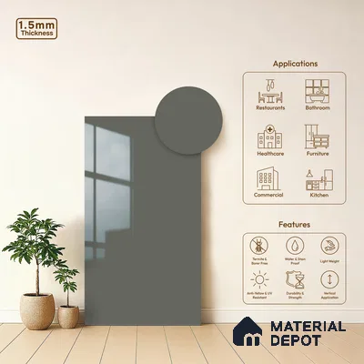 Grey Solid Colors Look LM 23290 Dove Grey 8 ft x 4 ft High Gloss Finish 6H Anti Scratch Acrylic Laminate - 1.5 mm | Suitable for Living Room, Kitchen, Office