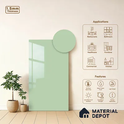 Pale Mint Green Solid Colors Look LM 23299 Ocean Spray 8 ft x 4 ft High Gloss Finish 6H Anti Scratch Acrylic Laminate - 1.5 mm | Suitable for Living Room, Kitchen, Office