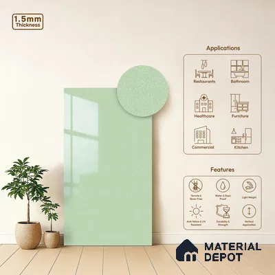 Green Sparkle Look LM 23300 Tranquil Green 8 ft x 4 ft High Gloss Finish 6H Anti Scratch Acrylic Laminate - 1.5 mm | Suitable for Kitchen Cabinet, TV Unit, Wardrobe