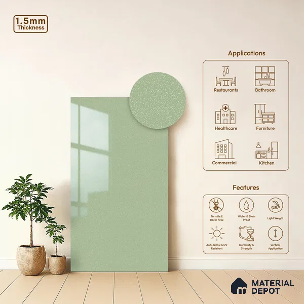 White Sparkle Look LM 23301 Zen Mist 8 ft x 4 ft High Gloss Finish 6H Anti Scratch Acrylic Laminate - 1.5 mm | Suitable for Kitchen Cabinet, TV Unit, Wardrobe