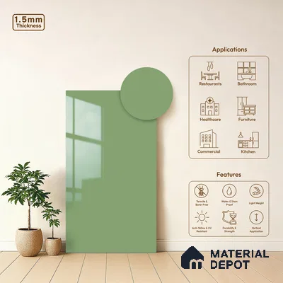Mint Green Solid Colors Look LM 23302 Mint Essence 8 ft x 4 ft High Gloss Finish 6H Anti Scratch Acrylic Laminate - 1.5 mm | Suitable for Living Room, Kitchen, Office
