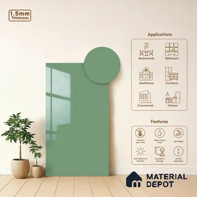 Sage Green Solid Colors Look LM 23304 Alpine 8 ft x 4 ft High Gloss Finish 6H Anti Scratch Acrylic Laminate - 1.5 mm | Suitable for Living Room, Kitchen, Office