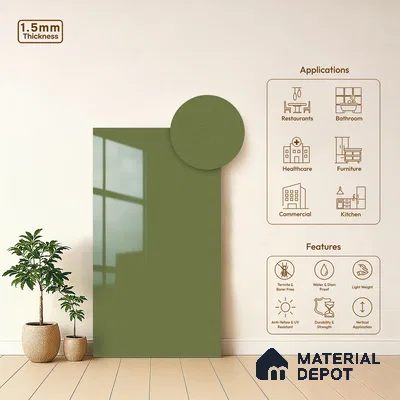 Green Sparkle Look LM 23305 Flowing Green 8 ft x 4 ft High Gloss Finish 6H Anti Scratch Acrylic Laminate - 1.5 mm | Suitable for Kitchen Cabinet, TV Unit, Wardrobe