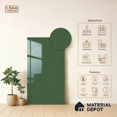 Green Sparkle Look LM 23308 Soft Hills 8 ft x 4 ft High Gloss Finish 6H Anti Scratch Acrylic Laminate - 1.5 mm | Suitable for Kitchen Cabinet, TV Unit, Wardrobe