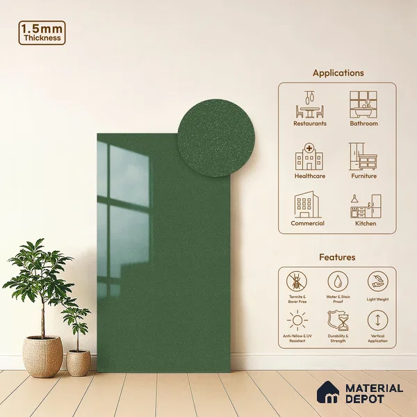 Green Sparkle Look LM 23308 Soft Hills 8 ft x 4 ft High Gloss Finish 6H Anti Scratch Acrylic Laminate - 1.5 mm | Suitable for Kitchen Cabinet, TV Unit, Wardrobe