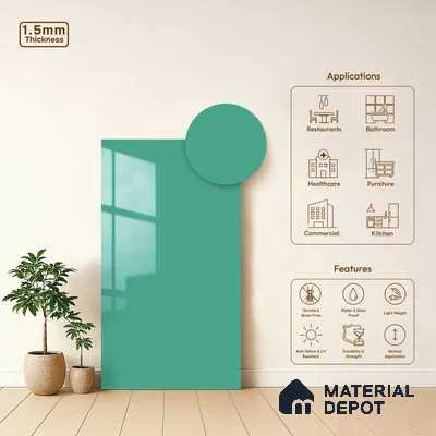 Crystal Teal Blue Solid Colors Look LM 23309 Crystal River 8 ft x 4 ft High Gloss Finish 6H Anti Scratch Acrylic Laminate - 1.5 mm | Suitable for Living Room, Kitchen, Office