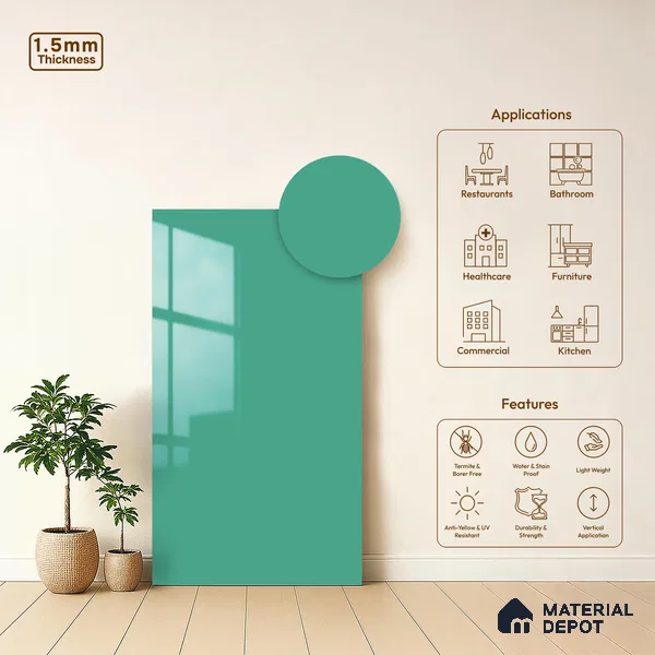 Crystal Teal Blue Solid Colors Look LM 23309 Crystal River 8 ft x 4 ft High Gloss Finish 6H Anti Scratch Acrylic Laminate - 1.5 mm | Suitable for Living Room, Kitchen, Office