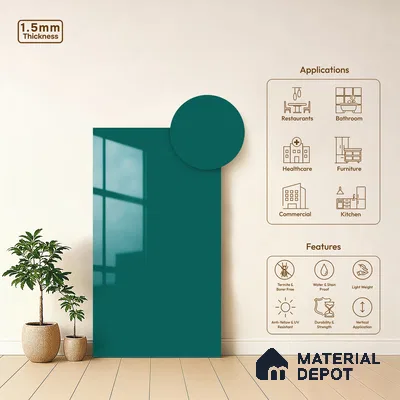 Glacial Teal Blue Solid Colors Look LM 23313 Glacial Lake 8 ft x 4 ft High Gloss Finish 6H Anti Scratch Acrylic Laminate - 1.5 mm | Suitable for Living Room, Kitchen, Office