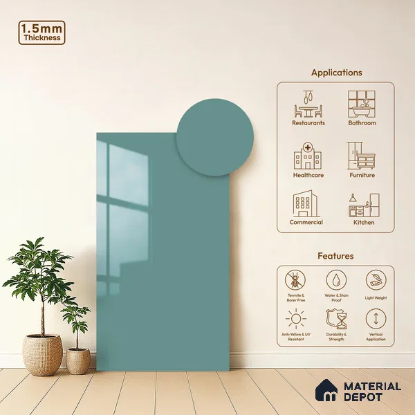 Aqua Blue Solid Colors Look LM 23316 Aqua Fusion 8 ft x 4 ft High Gloss Finish 6H Anti Scratch Acrylic Laminate - 1.5 mm | Suitable for Living Room, Kitchen, Office