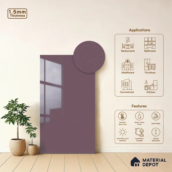 Purple Sparkle Look LM 23326 Misty Purple 8 ft x 4 ft High Gloss Finish 6H Anti Scratch Acrylic Laminate - 1.5 mm | Suitable for Kitchen Cabinet, TV Unit, Wardrobe