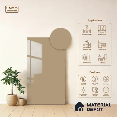 Light Mocha Brown Solid Colors Look LM 23329 Essence Pink 8 ft x 4 ft High Gloss Finish 6H Anti Scratch Acrylic Laminate - 1.5 mm | Suitable for Living Room, Kitchen, Office
