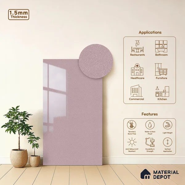 Pink Sparkle Look LM 23331 Baby Orchid 8 ft x 4 ft High Gloss Finish 6H Anti Scratch Acrylic Laminate - 1.5 mm | Suitable for Kitchen Cabinet, TV Unit, Wardrobe