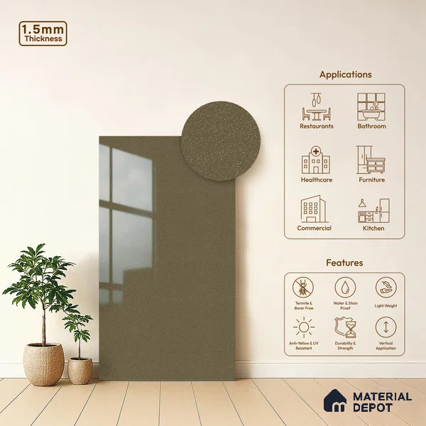 Brown Sparkle Look LM 23333 Natural Tan 8 ft x 4 ft High Gloss Finish 6H Anti Scratch Acrylic Laminate - 1.5 mm | Suitable for Kitchen Cabinet, TV Unit, Wardrobe