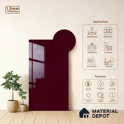 Red Sparkle Look LM 23336 Garnet Red 8 ft x 4 ft High Gloss Finish 6H Anti Scratch Acrylic Laminate - 1.5 mm | Suitable for Kitchen Cabinet, TV Unit, Wardrobe