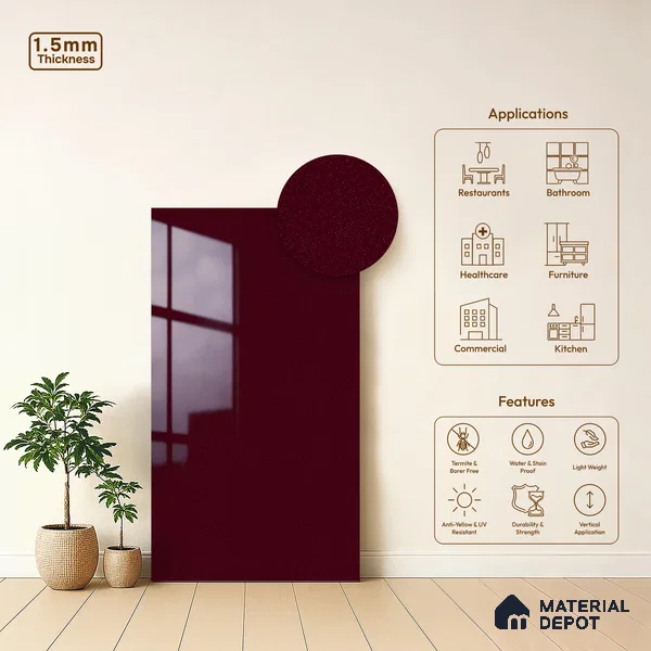 Red Sparkle Look LM 23336 Garnet Red 8 ft x 4 ft High Gloss Finish 6H Anti Scratch Acrylic Laminate - 1.5 mm | Suitable for Kitchen Cabinet, TV Unit, Wardrobe