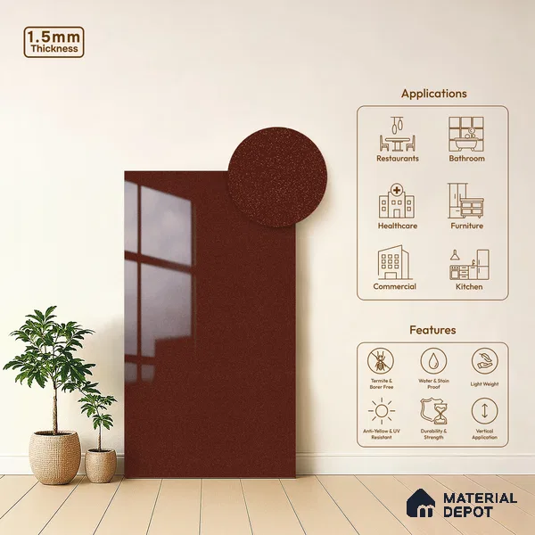 Red Sparkle Look LM 23337 Russet Rust 8 ft x 4 ft High Gloss Finish 6H Anti Scratch Acrylic Laminate - 1.5 mm | Suitable for Kitchen Cabinet, TV Unit, Wardrobe