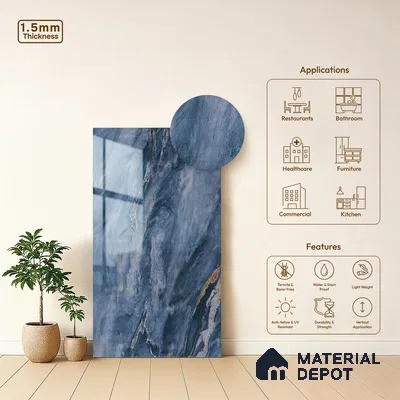 Blue Marble Look LM 23338 Oceanic Thunder 8 ft x 4 ft High Gloss Finish 6H Anti Scratch Acrylic Laminate - 1.5 mm | Suitable for Kitchen Cabinet, TV Unit, Wardrobe