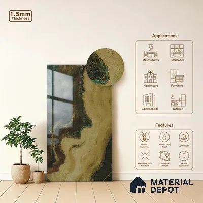 Brown Marble Look LM 23339 Ocean Ember 8 ft x 4 ft High Gloss Finish 6H Anti Scratch Acrylic Laminate - 1.5 mm | Suitable for Kitchen Cabinet, TV Unit, Wardrobe