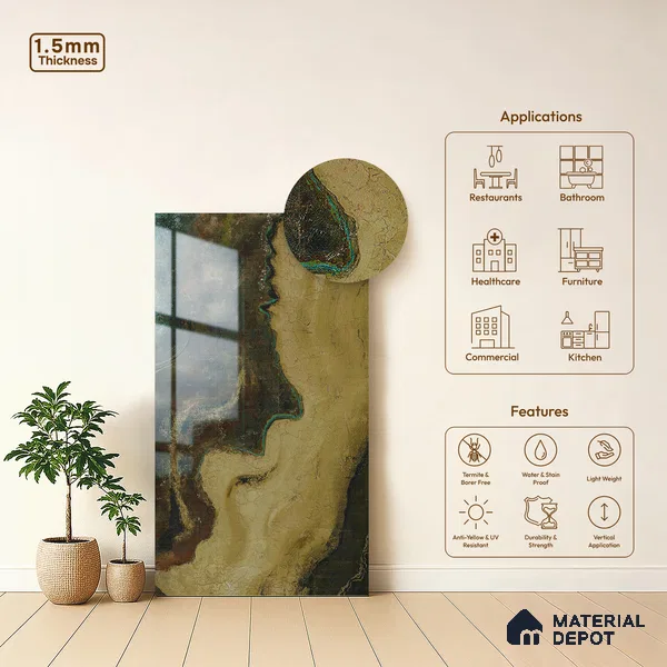 Brown Marble Look LM 23339 Ocean Ember 8 ft x 4 ft High Gloss Finish 6H Anti Scratch Acrylic Laminate - 1.5 mm | Suitable for Kitchen Cabinet, TV Unit, Wardrobe