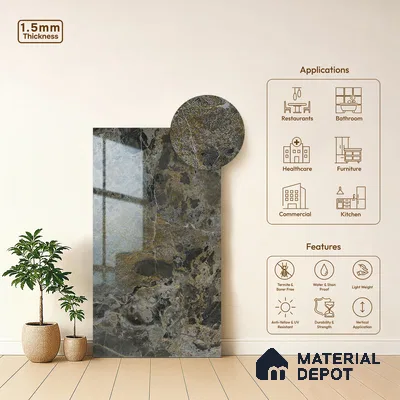 Grey Marble Look LM 23340 Rugged Slate 8 ft x 4 ft High Gloss Finish 6H Anti Scratch Acrylic Laminate - 1.5 mm | Suitable for Kitchen Cabinet, TV Unit, Wardrobe