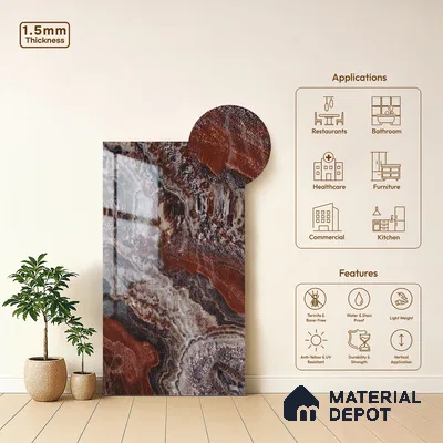 Multi Colour Marble Look LM 23345 Molten Mirage 8 ft x 4 ft High Gloss Finish 6H Anti Scratch Acrylic Laminate - 1.5 mm | Suitable for Kitchen Cabinet, TV Unit, Wardrobe