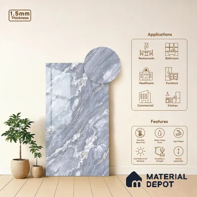 Grey Marble Look LM 23346 Blue Dusk Marble 8 ft x 4 ft High Gloss Finish 6H Anti Scratch Acrylic Laminate - 1.5 mm | Suitable for Kitchen Cabinet, TV Unit, Wardrobe