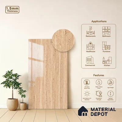 Brown Marble Look LM 23352 Earthen Drift 8 ft x 4 ft High Gloss Finish 6H Anti Scratch Acrylic Laminate - 1.5 mm | Suitable for Kitchen Cabinet, TV Unit, Wardrobe