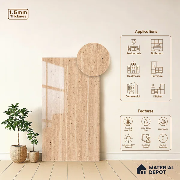 Brown Marble Look LM 23352 Earthen Drift 8 ft x 4 ft High Gloss Finish 6H Anti Scratch Acrylic Laminate - 1.5 mm | Suitable for Kitchen Cabinet, TV Unit, Wardrobe