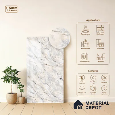 Multi Colour Marble Look LM 23353 Ivory Drift 8 ft x 4 ft High Gloss Finish 6H Anti Scratch Acrylic Laminate - 1.5 mm | Suitable for Kitchen Cabinet, TV Unit, Wardrobe