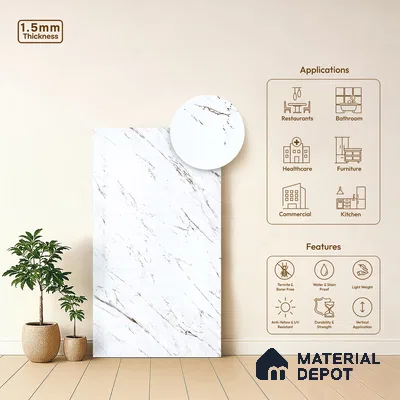White Marble Look LM 23356 Venato Luxe 8 ft x 4 ft High Gloss Finish 6H Anti Scratch Acrylic Laminate - 1.5 mm | Suitable for Kitchen Cabinet, TV Unit, Wardrobe