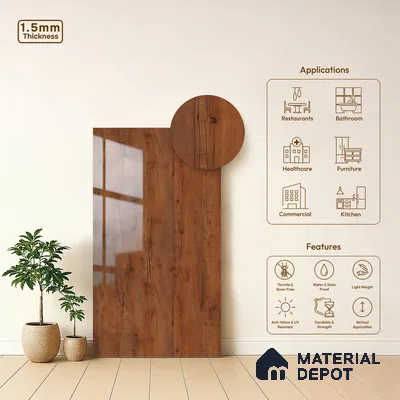Wooden Look LM 23357 Rustic Cedar 8 ft x 4 ft High Gloss Finish 6H Anti Scratch Acrylic Laminate - 1.5 mm | Suitable for Kitchen Cabinet, TV Unit, Wardrobe