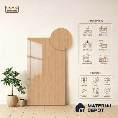 Wooden Look LM 23358 Nordic Elm 8 ft x 4 ft High Gloss Finish 6H Anti Scratch Acrylic Laminate - 1.5 mm | Suitable for Kitchen Cabinet, TV Unit, Wardrobe