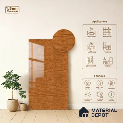 Wooden Look KD 704 Exotica Teak 8 ft x 4 ft High Gloss Finish 6H Anti Scratch Acrylic Laminate - 1.5 mm | Suitable for Kitchen Cabinet, TV Unit, Wardrobe