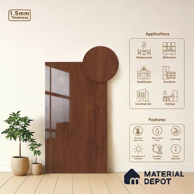 Wooden Look LM 23361 Teak Horizon 8 ft x 4 ft High Gloss Finish 6H Anti Scratch Acrylic Laminate - 1.5 mm | Suitable for Kitchen Cabinet, TV Unit, Wardrobe