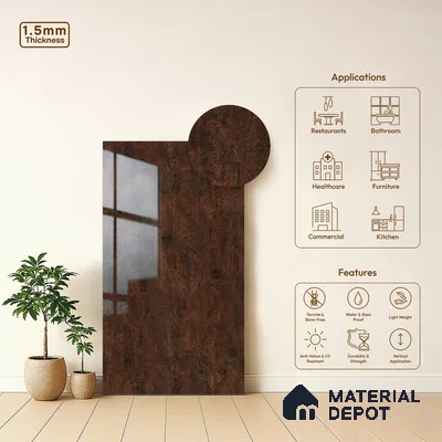 Wooden Look LM 23362 EmberWooden 8 ft x 4 ft High Gloss Finish 6H Anti Scratch Acrylic Laminate - 1.5 mm | Suitable for Kitchen Cabinet, TV Unit, Wardrobe