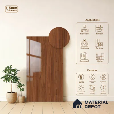 Wooden Look LM 23364 Walnut Crest 8 ft x 4 ft High Gloss Finish 6H Anti Scratch Acrylic Laminate - 1.5 mm | Suitable for Kitchen Cabinet, TV Unit, Wardrobe