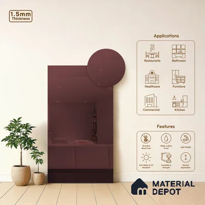 Pink Mirror Look LM 23365 Rose Gold 8 ft x 4 ft High Gloss Finish 6H Anti Scratch Acrylic Laminate - 1.5 mm | Suitable for Kitchen Cabinet, TV Unit, Wardrobe