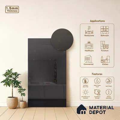 Grey Mirror Look LM 23366 Grey 8 ft x 4 ft High Gloss Finish 6H Anti Scratch Acrylic Laminate - 1.5 mm | Suitable for Kitchen Cabinet, TV Unit, Wardrobe