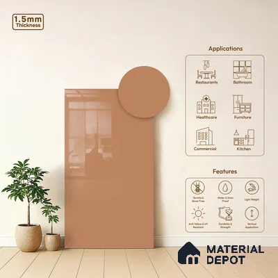 LM 23638 8 ft x 4 ft Solid Plain High Gloss Finish Acrylic Laminate - 1.5 mm | Suitable for Living Room, Kitchen, Office | Matching Edgeband Code EB 122042