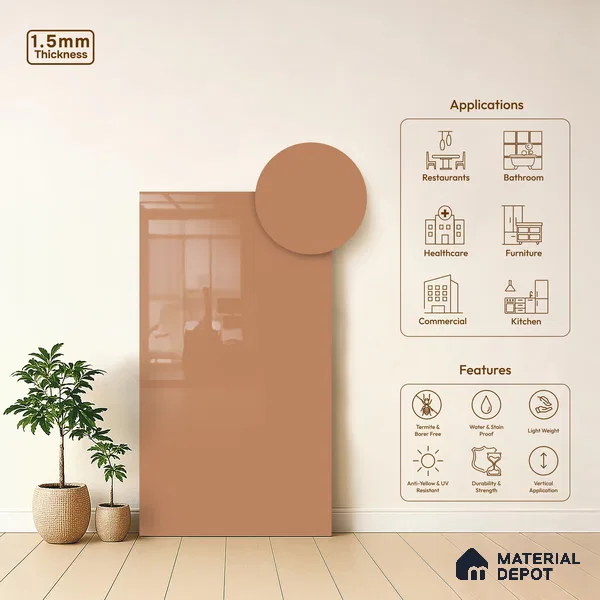 LM 23638 8 ft x 4 ft Solid Plain High Gloss Finish Acrylic Laminate - 1.5 mm | Suitable for Living Room, Kitchen, Office | Matching Edgeband Code EB 122042
