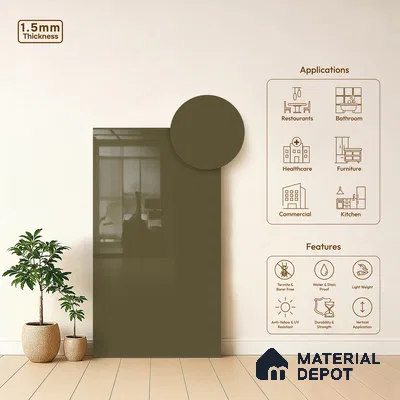 LM 23661 8 ft x 4 ft Solid Plain High Gloss Finish Acrylic Laminate - 1.5 mm | Suitable for Living Room, Kitchen, Office | Matching Edgeband Code EB 1124