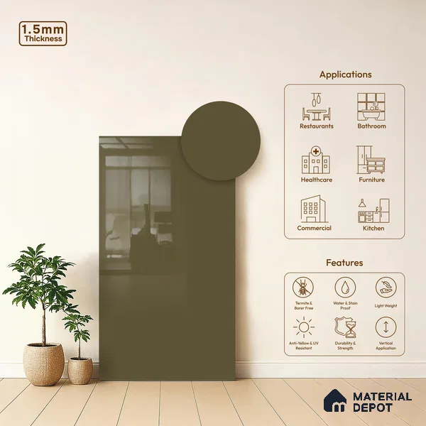 LM 23661 8 ft x 4 ft Solid Plain High Gloss Finish Acrylic Laminate - 1.5 mm | Suitable for Living Room, Kitchen, Office | Matching Edgeband Code EB 1124