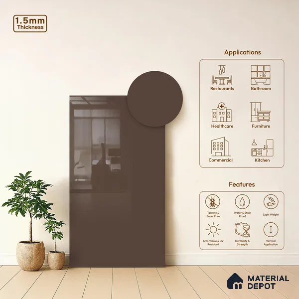 LM 23688 8 ft x 4 ft Solid Plain High Gloss Finish Acrylic Laminate - 1.5 mm | Suitable for Living Room, Kitchen, Office | Matching Edgeband Code EB 17112