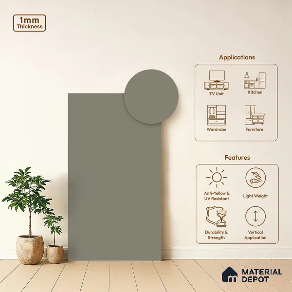 Mist Beige Solid Colors Look LM 01854 8 ft x 4 ft Matte Finish Decorative Laminate - 1 mm | Suitable for Living Room, Kitchen, Office