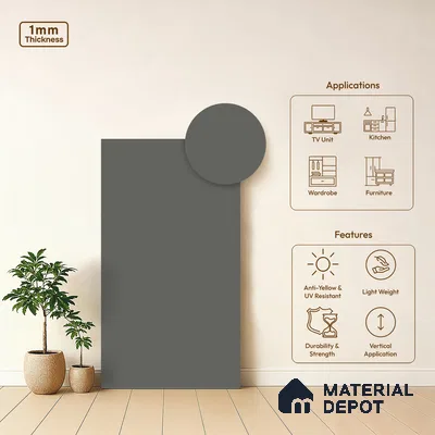 Ash Grey Solid Colors Look LM 01907 8 ft x 4 ft Matte Finish Decorative Laminate - 1 mm | Suitable for Living Room, Kitchen, Office